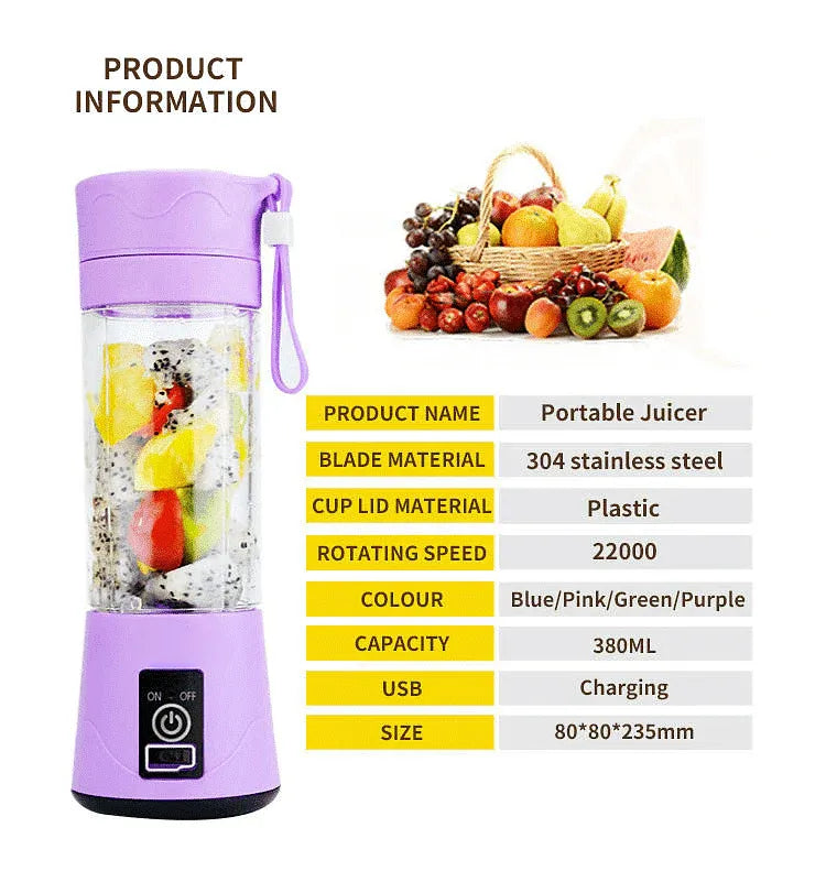 USB Rechargeable 6-Blade Portable Electric Juicer Blender