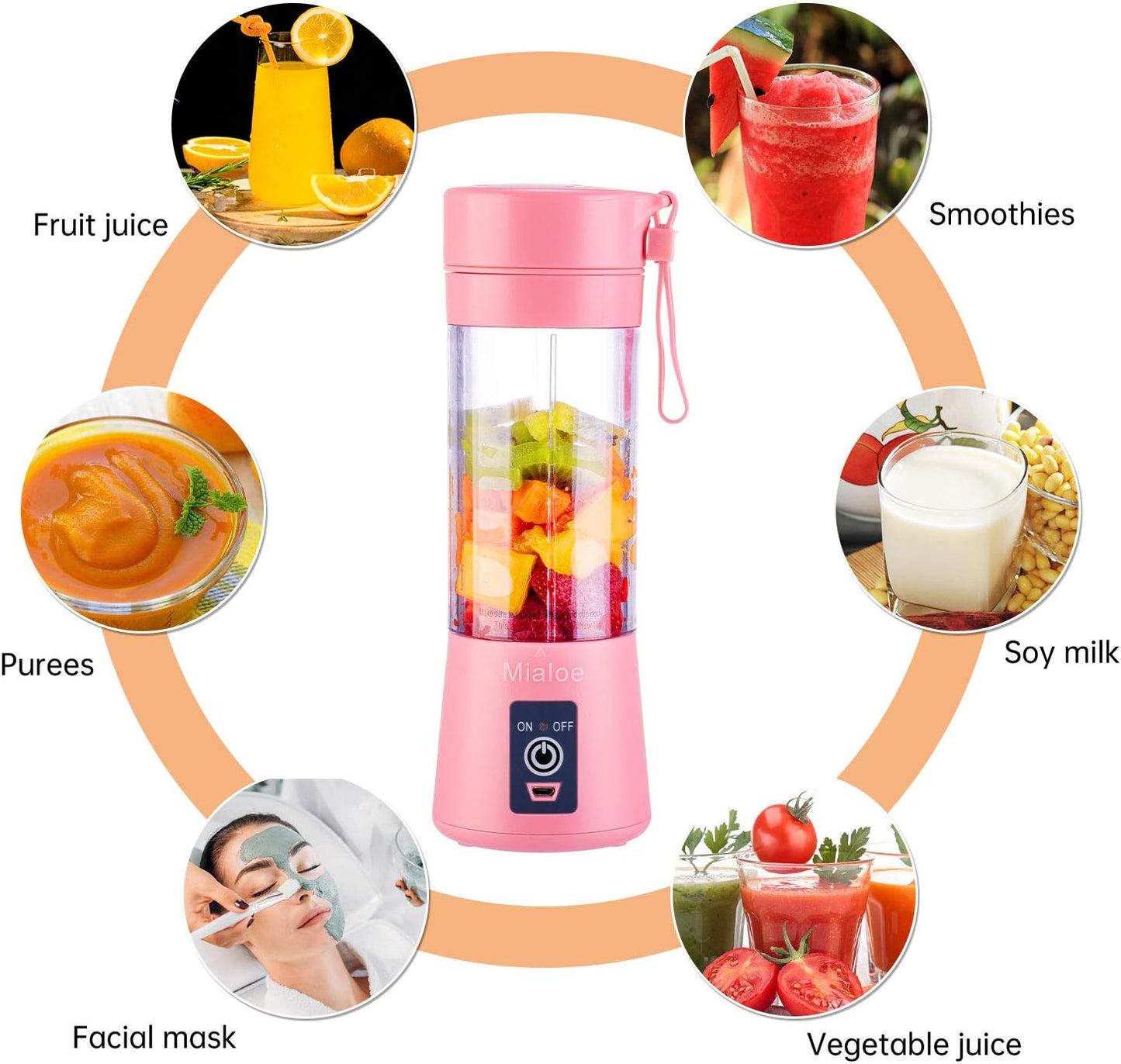 USB Rechargeable 6-Blade Portable Electric Juicer Blender